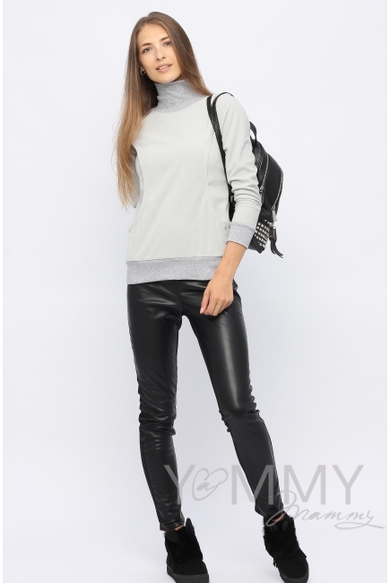 Джемпер для кормящих и беременных флисовый с высоким горлом, светло-серый