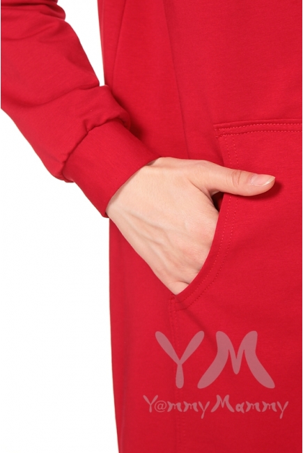 Кардиган с капюшоном для беременных и кормящих, красный