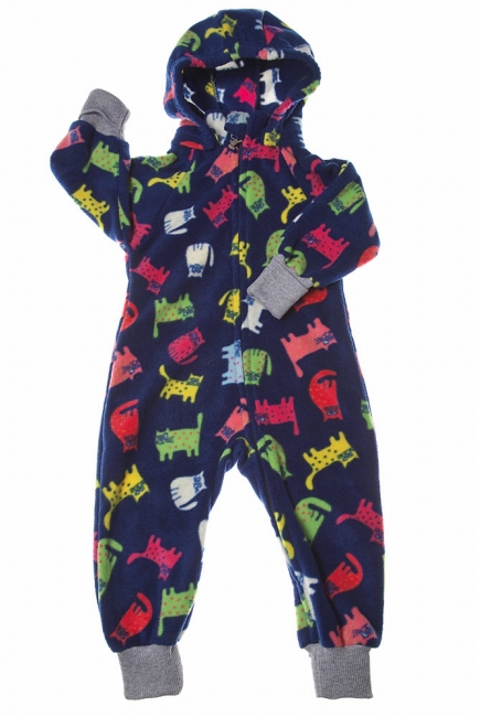 Флисовая поддева (комбинезон) Comfort, коты на синем