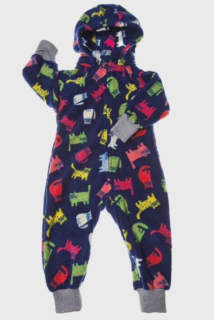 Флисовая поддева (комбинезон) Comfort, коты на синем