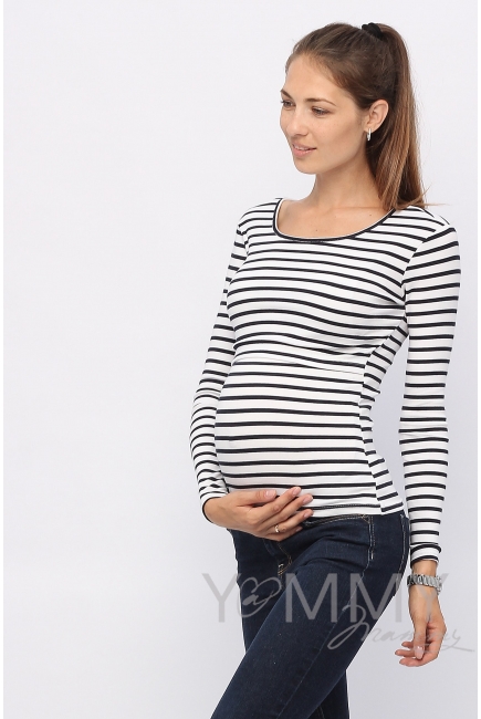 Лонгслив для беременных и кормящих, белый в синюю полоску