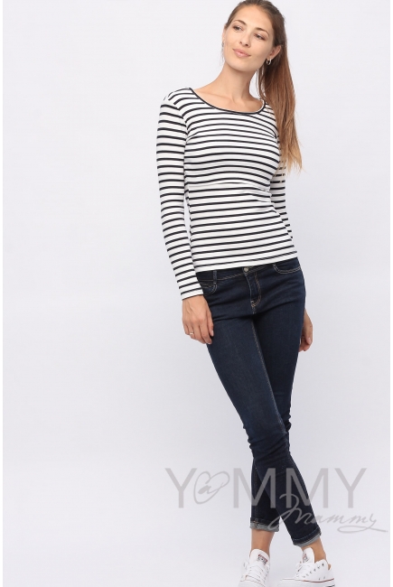 Лонгслив для беременных и кормящих, белый в синюю полоску