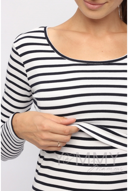 Лонгслив для беременных и кормящих, белый в синюю полоску