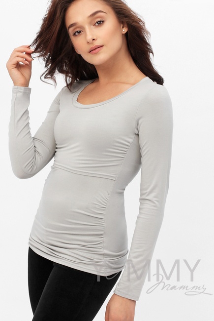 Лонгслив из модала для беременных и кормящих, серый жемчуг