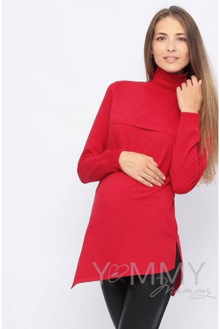 Джемпер для беременных и кормящих с асимметричным низом, красный