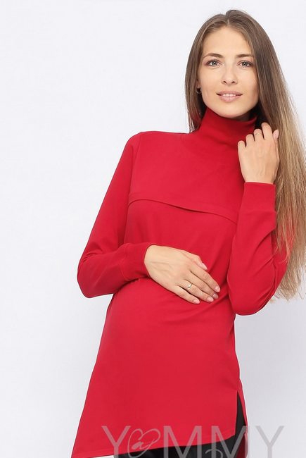 Джемпер для беременных и кормящих с асимметричным низом, красный