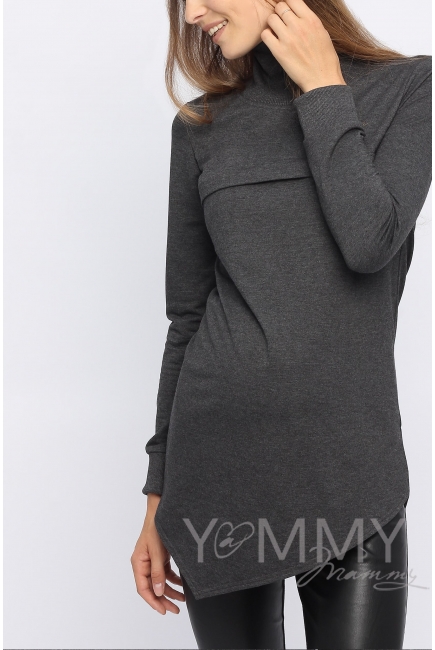 Джемпер для кормящих и беременных с асимметричным низом, темно-серый меланж