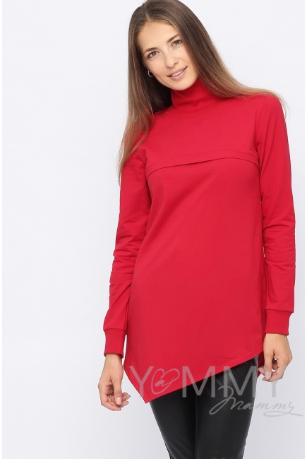 Джемпер для беременных и кормящих с асимметричным низом, красный