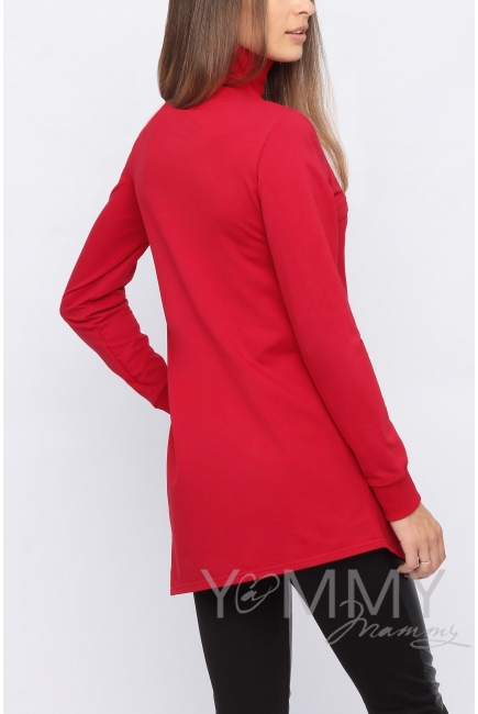 Джемпер для беременных и кормящих с асимметричным низом, красный