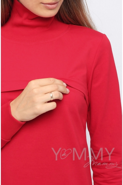 Джемпер для беременных и кормящих с асимметричным низом, красный