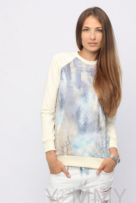 Свитшот для кормящих и беременных, экрю / серо-небесный рисунок