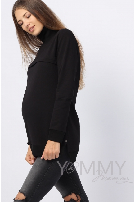 Джемпер для кормящих и беременных с высоким горлом, черный
