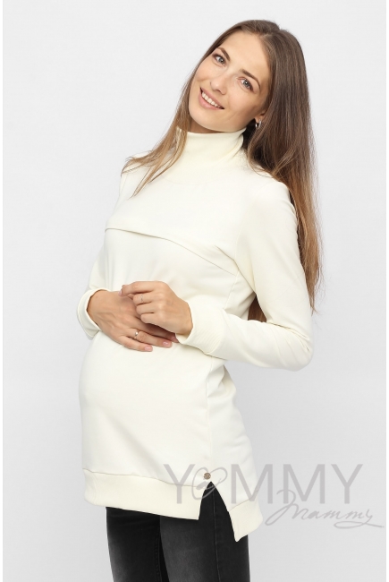 Джемпер для кормящих и беременных с высоким горлом, экрю
