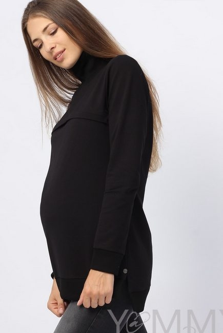 Джемпер для кормящих и беременных с высоким горлом, черный