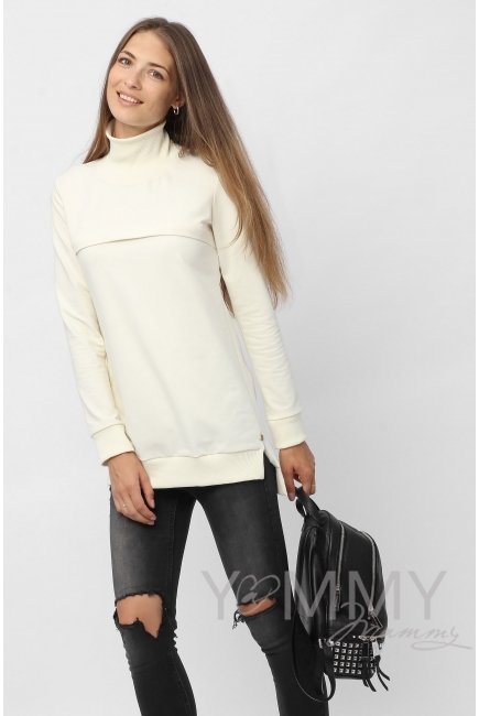 Джемпер для кормящих и беременных с высоким горлом, экрю