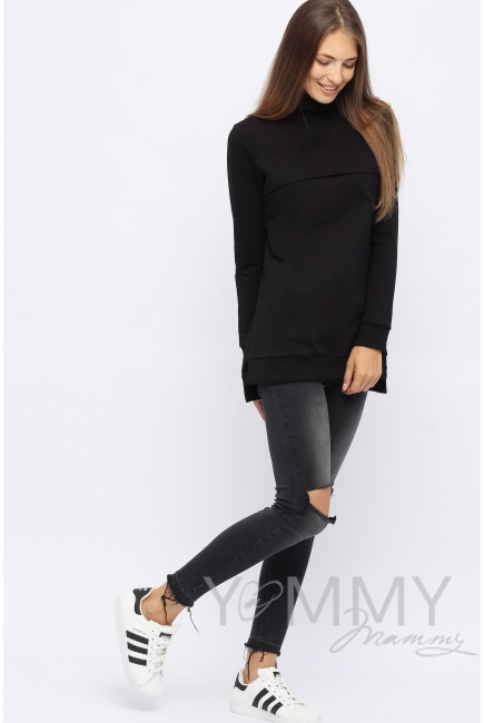 Джемпер для кормящих и беременных с высоким горлом, черный