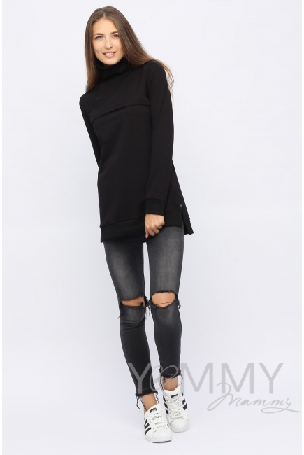 Джемпер для кормящих и беременных с высоким горлом, черный