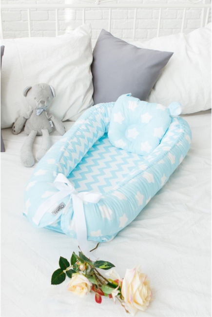 Кокон-гнездышко для новорожденных Babynest Stars and Waves Aqua