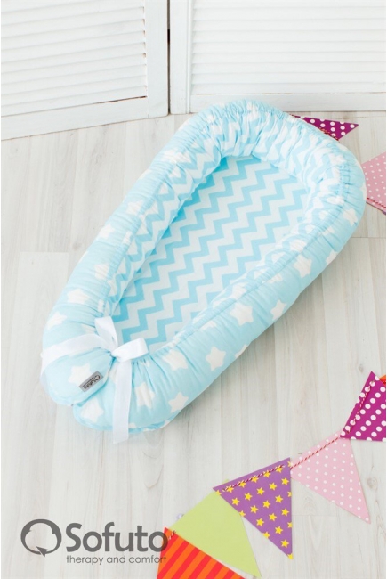 Кокон-гнездышко для новорожденных Babynest Stars and Waves Aqua