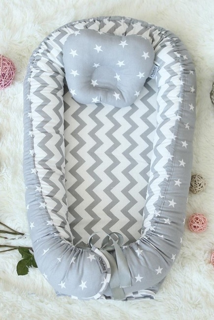 Кокон-гнездышко для новорожденных Babynest Stars and Waves Silver