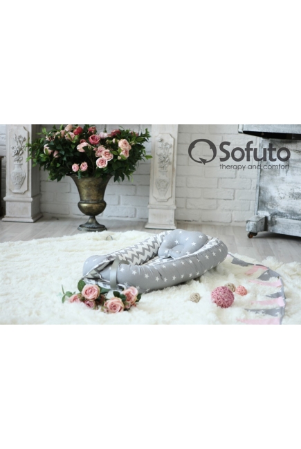 Кокон-гнездышко для новорожденных Babynest Stars and Waves Silver