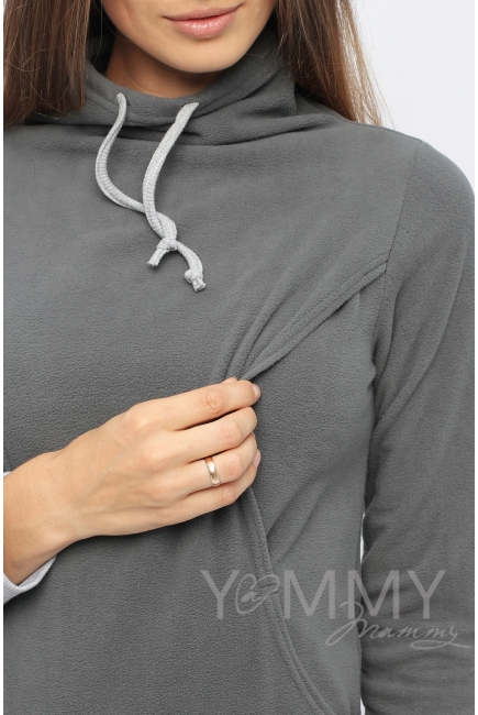 Толстовка для кормящих и беременных флисовая с завязками, цвет темно-серый