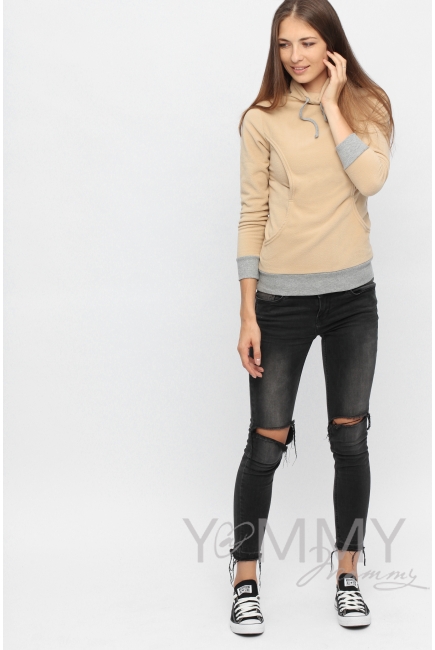 Толстовка для кормящих и беременных флисовая с завязками, цвет песочная