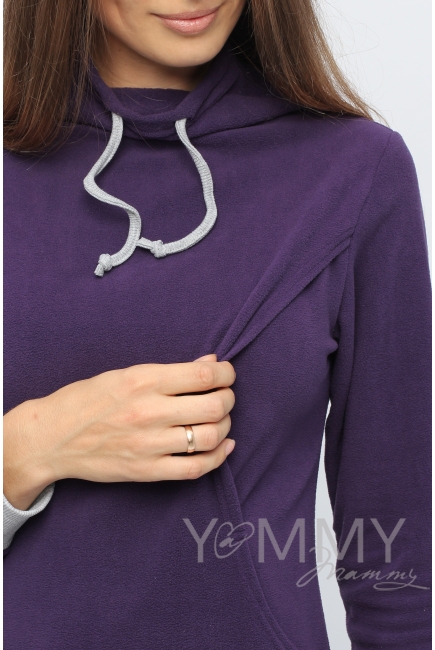Толстовка для кормящих и беременных флисовая с завязками, цвет виноградная