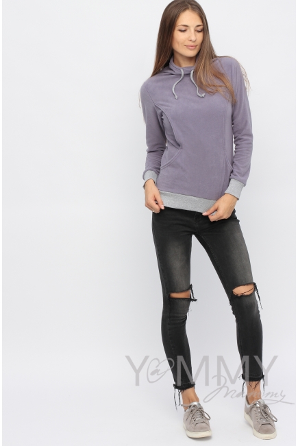 Толстовка для кормящих и беременных флисовая с завязками, цвет лаванда