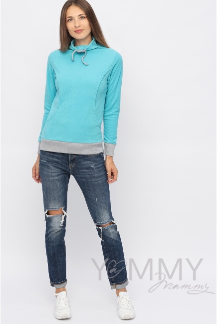 Толстовка для кормящих и беременных флисовая с завязками, цвет бирюзовая