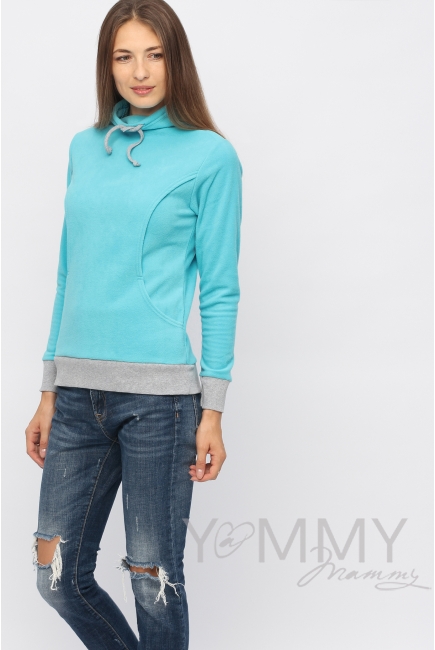 Толстовка для кормящих и беременных флисовая с завязками, цвет бирюзовая