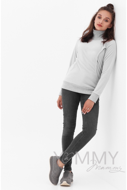 Джемпер для кормящих и беременных флисовый с высоким горлом, светло-серый