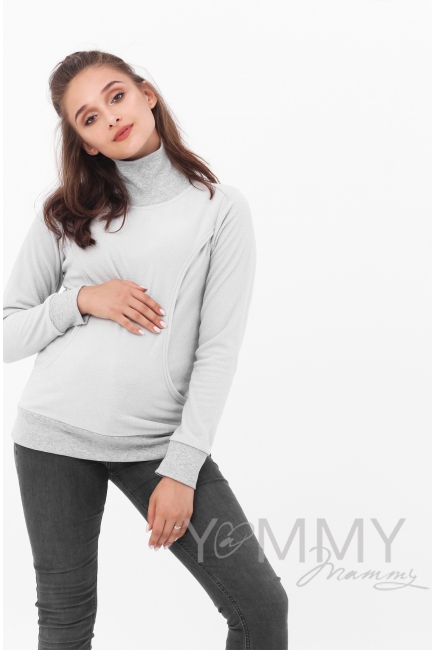 Джемпер для кормящих и беременных флисовый с высоким горлом, светло-серый