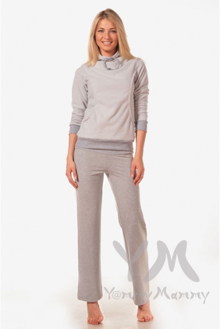 Брюки спортивные с широким поясом для беременных, светло-серый меланж