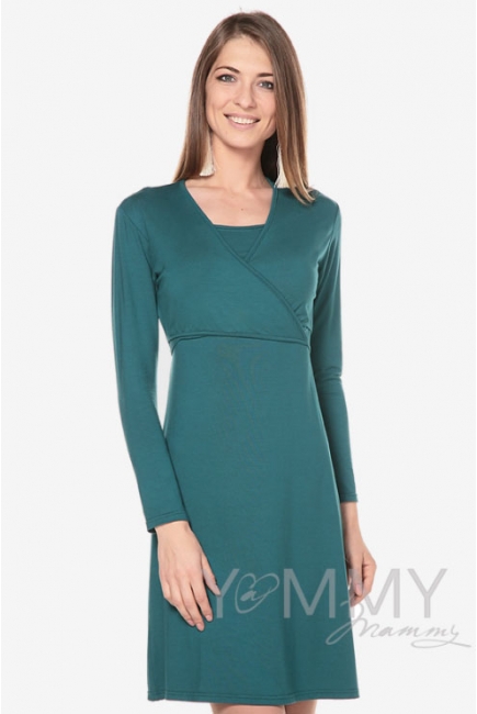 Платье на запах для беременных и кормящих, изумруд