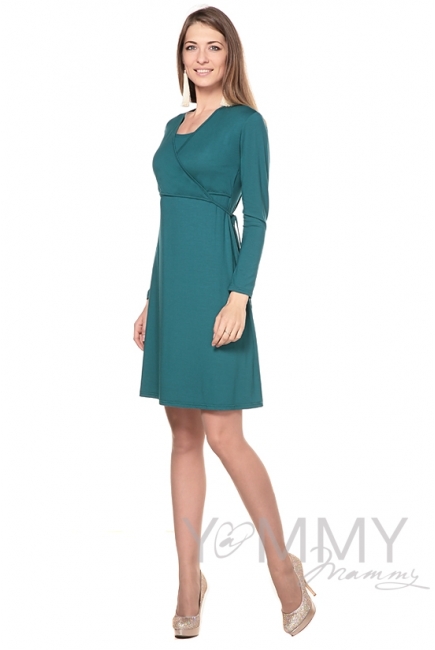 Платье на запах для беременных и кормящих, изумруд