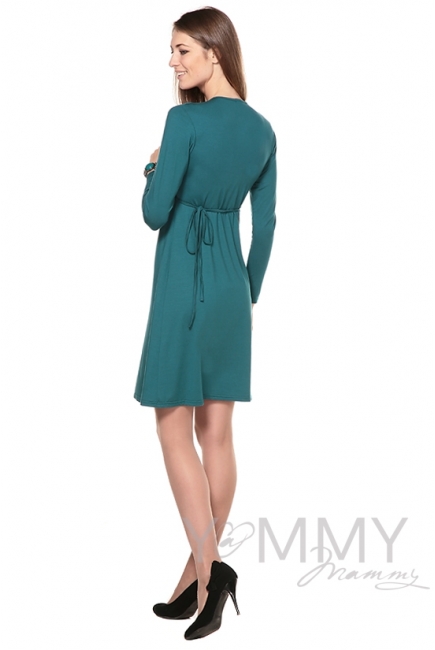 Платье на запах для беременных и кормящих, изумруд