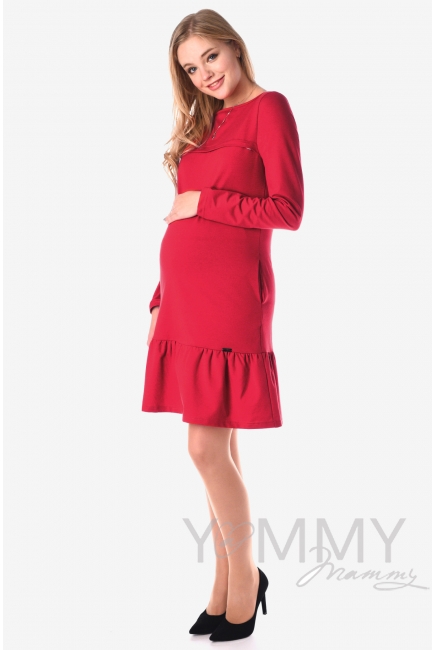 Платье для беременных и беременных с воланом, красное