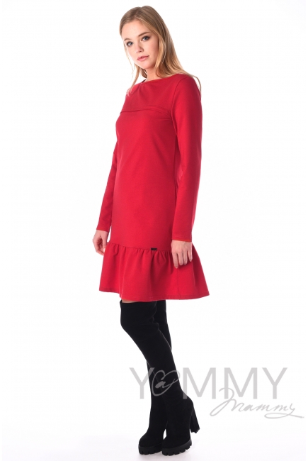 Платье для беременных и беременных с воланом, красное