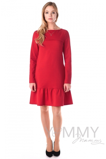 Платье для беременных и беременных с воланом, красное