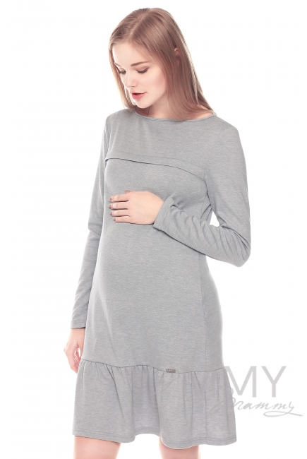 Платье с воланом жемчужное для кормящих