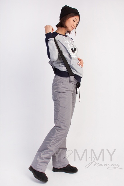 Брюки для родивших и беременных, утепленные универсальные серые