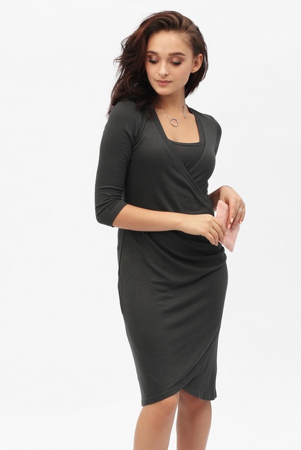 Платье для кормящих и беременных со складками, графит