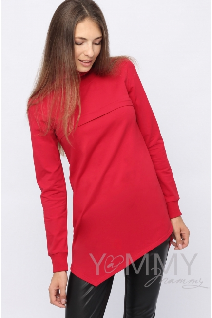 Джемпер для беременных и кормящих с асимметричным низом, красный