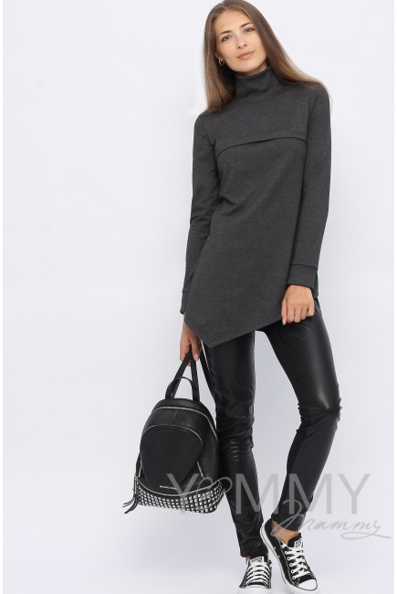 Джемпер для кормящих и беременных с асимметричным низом, темно-серый меланж