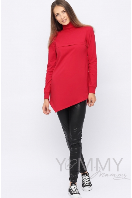 Джемпер для беременных и кормящих с асимметричным низом, красный