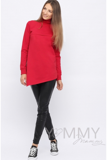 Джемпер для беременных и кормящих с асимметричным низом, красный