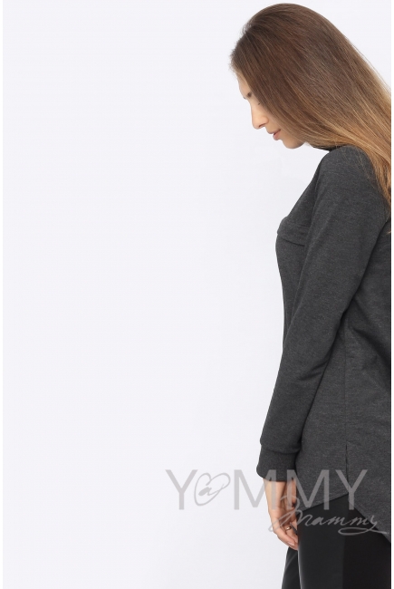Джемпер для кормящих и беременных с асимметричным низом, темно-серый меланж