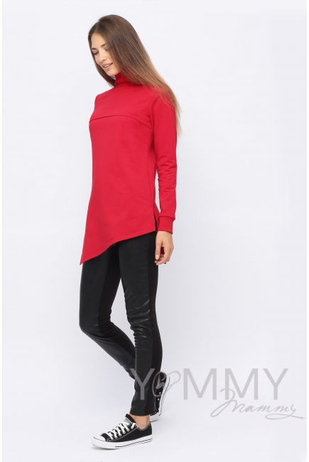 Джемпер для беременных и кормящих с асимметричным низом, красный