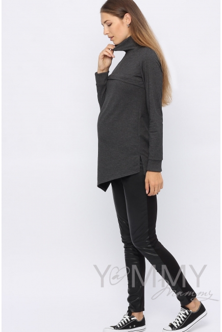 Джемпер для кормящих и беременных с асимметричным низом, темно-серый меланж